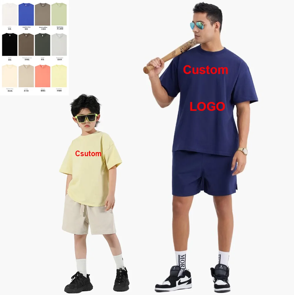 

DIY Custom LOGO 100% Cotton Soft Comfortable Parent-child Men Boy Shirts Kid Clothing Family Matching clothes Simple T shirt