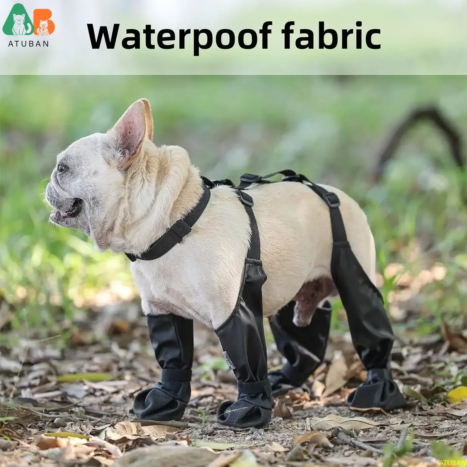 ATUBAN Waterproof Dog Boots Anti-Slip Dog Shoes with Rugged Rubber Sole, Pet Paw Protector for Small Medium Dogs.