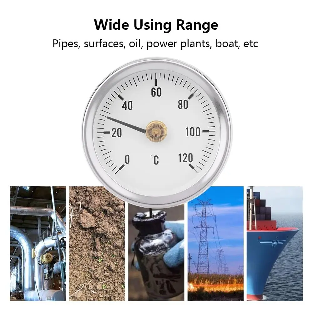 63mm Waterproof Dustproof Bimetal  Thermometer Range 0 to 120 Degrees For Pipe Surface Use