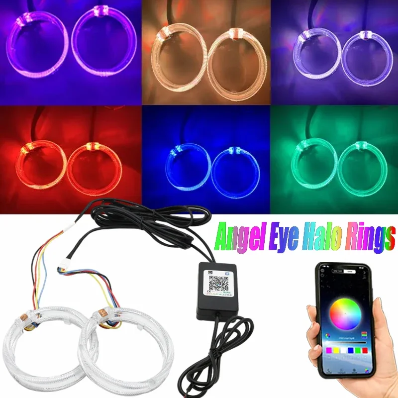 80mm 95mm 105mm RGB LED Guide Angel Eye Halo Ring iOS Android APP Bluetooth Control For 2.5 3.0inch LED Headlight Fog Lamp