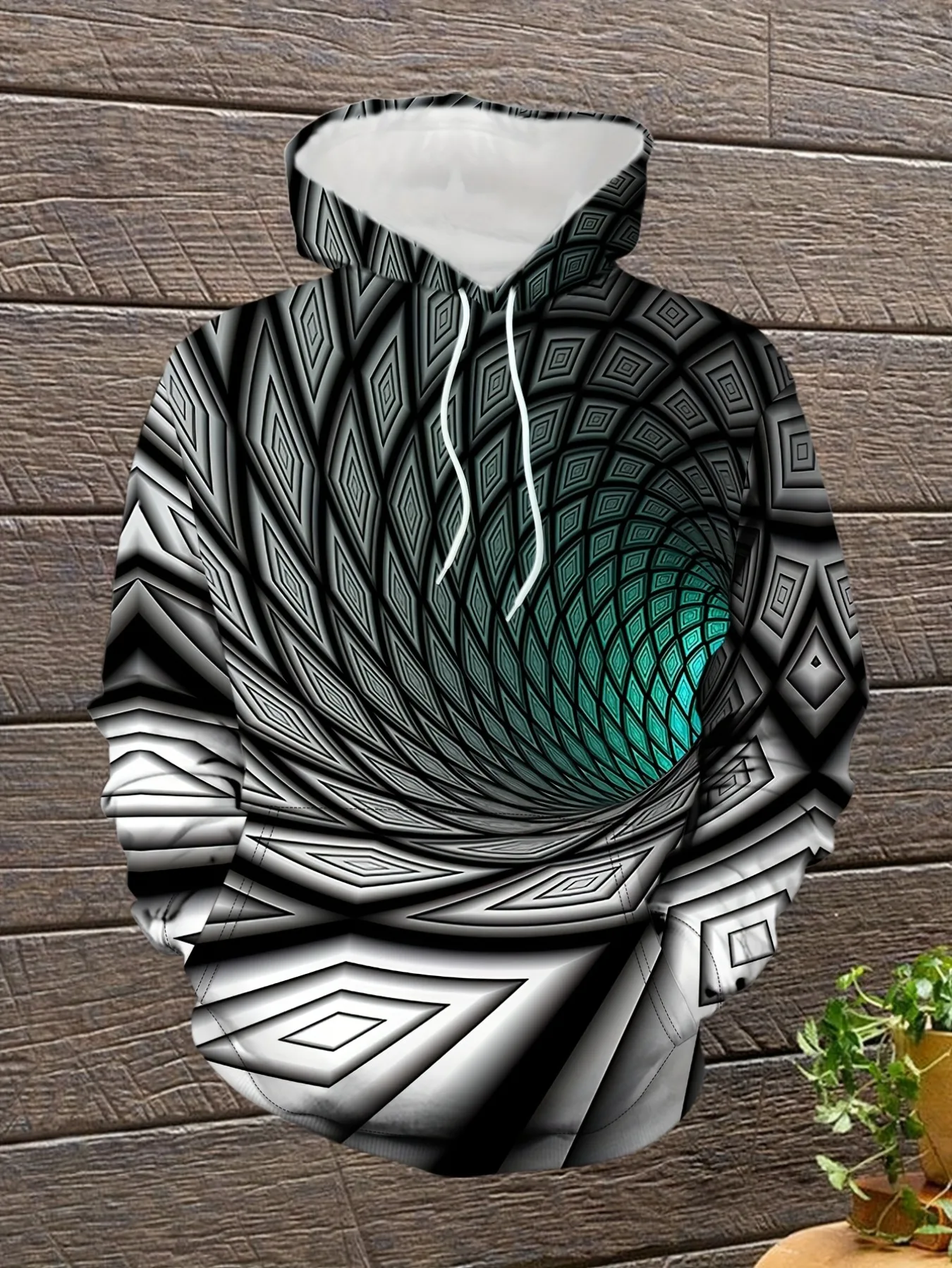 Men 3D Vortex Optical Illusion Geometric Print Hoodie Abstract Tunnel Graphic Long Sleeve Pullover Hooded Sweatshirt With Pocket