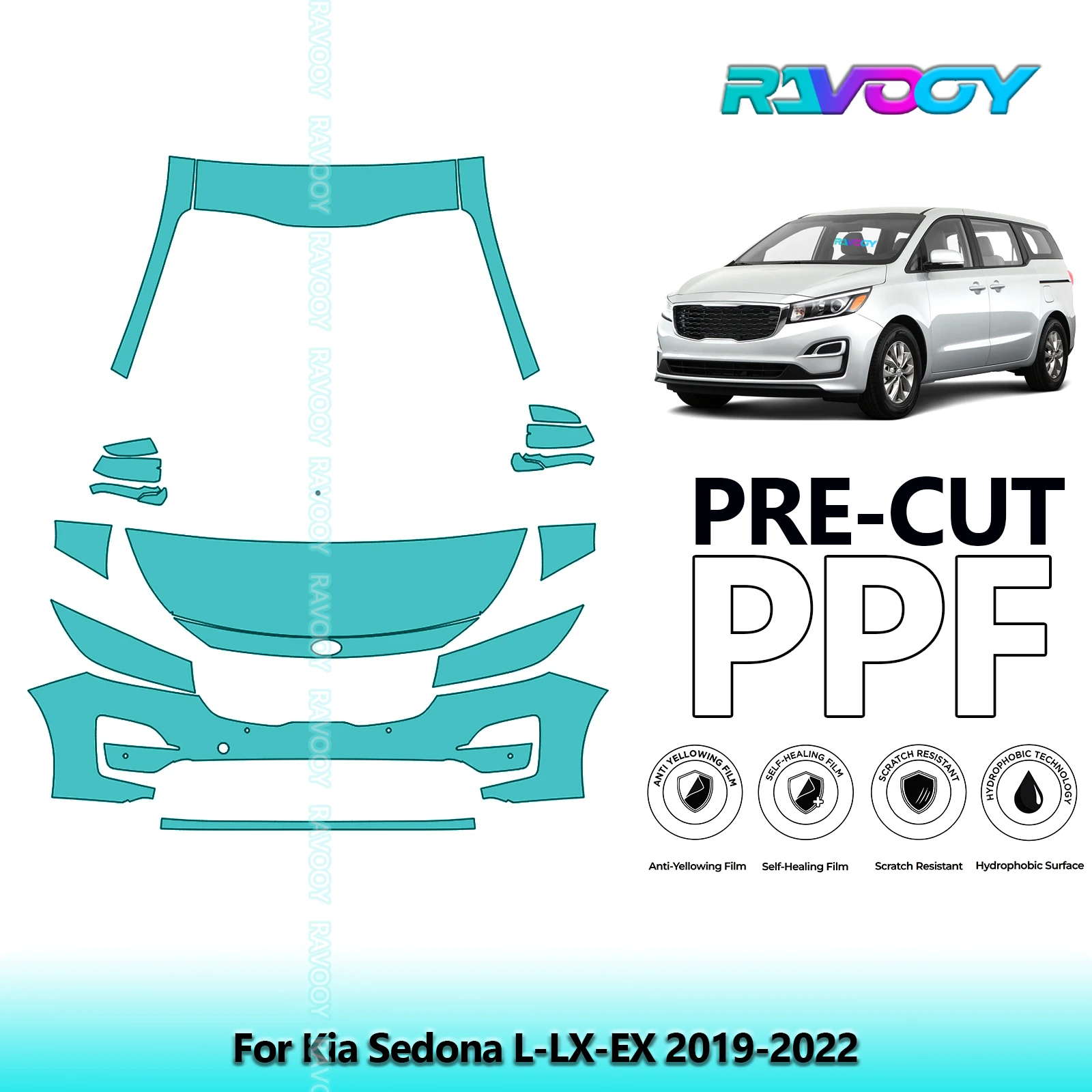 For Kia Sedona L-LX-EX 2019-2022 Partial Front 8.5Mil Pre-Cut Paint Protection Film PPF Stone Chip Kit Clear/Matte/Black Options