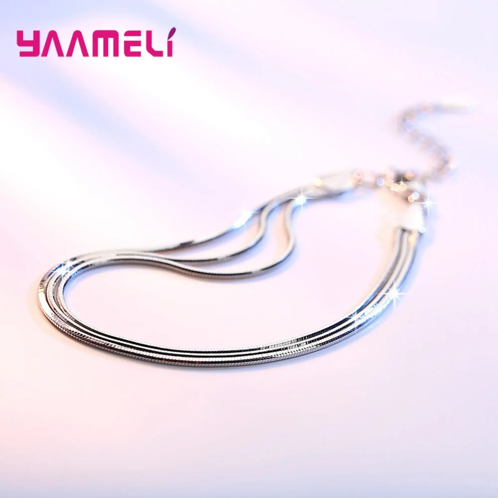 

Charming Multilayers Snake Chain Bracelets for Man Woman Smooth 925 Sterling Silver with Extender Chain/Lobster Clasps