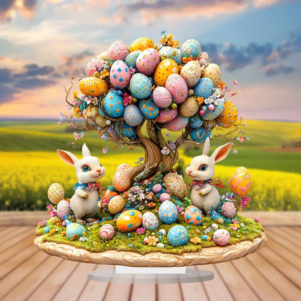 

Easter Egg Ornament Easter Keepsake Colorful Easter Bunny Acrylic Ornament Desktop Decoration Set 2d Flat for Home for Dinning