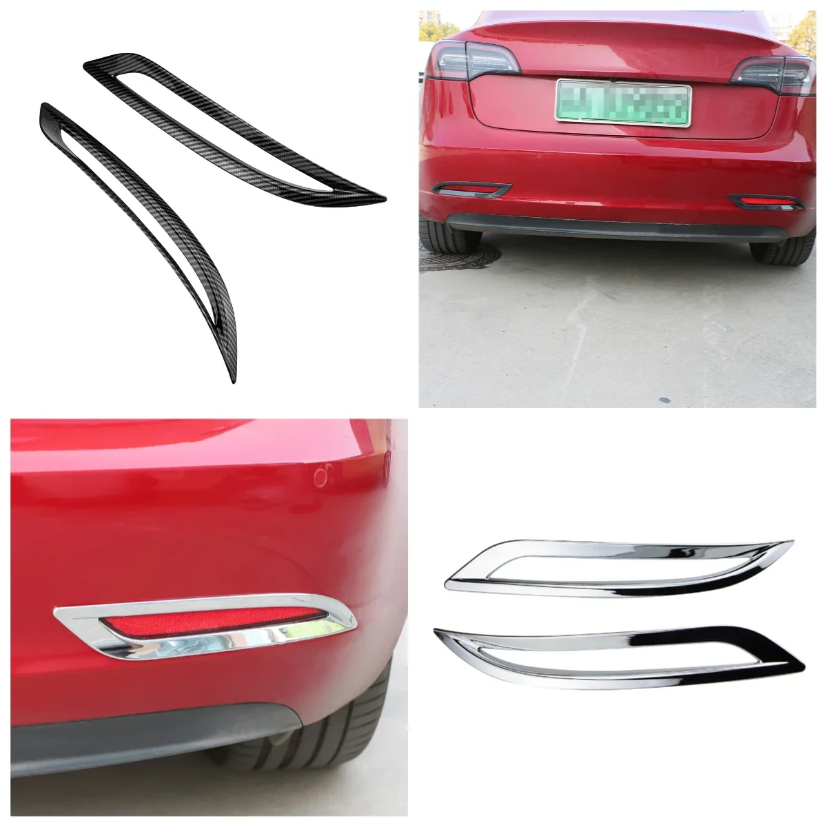 

Rear Bumper Fog Lamp Light Molding Cover Trim for Tesla Model 3 2017 2018 2019 2020 2021 2022 ABS Carbon Fiber Car Accessories