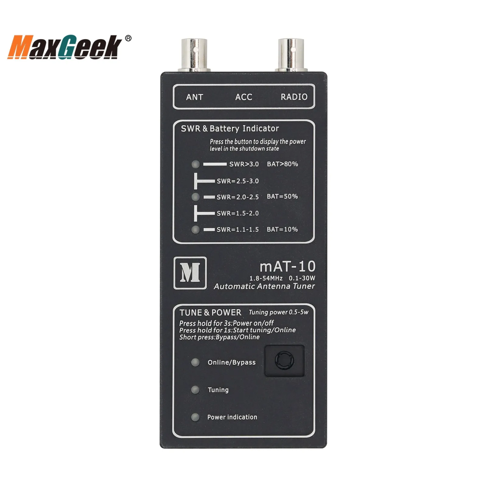 Maxgeek mAt-10 Automatic Antenna Tuner 1.8-54MHz 0.1-30W For YAESU FT-817/818 QRP Radio