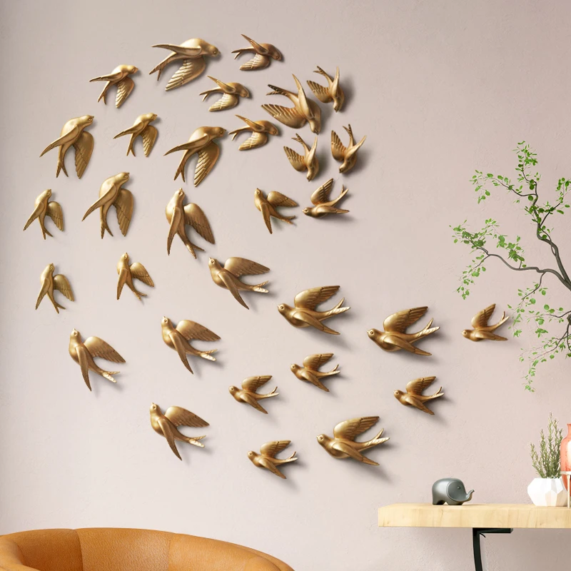 Resin 3d Swallow Birds Figurine Wall Stickers Home Decor Accessories For Living Room Home Decoration Stickers Wall Decoration