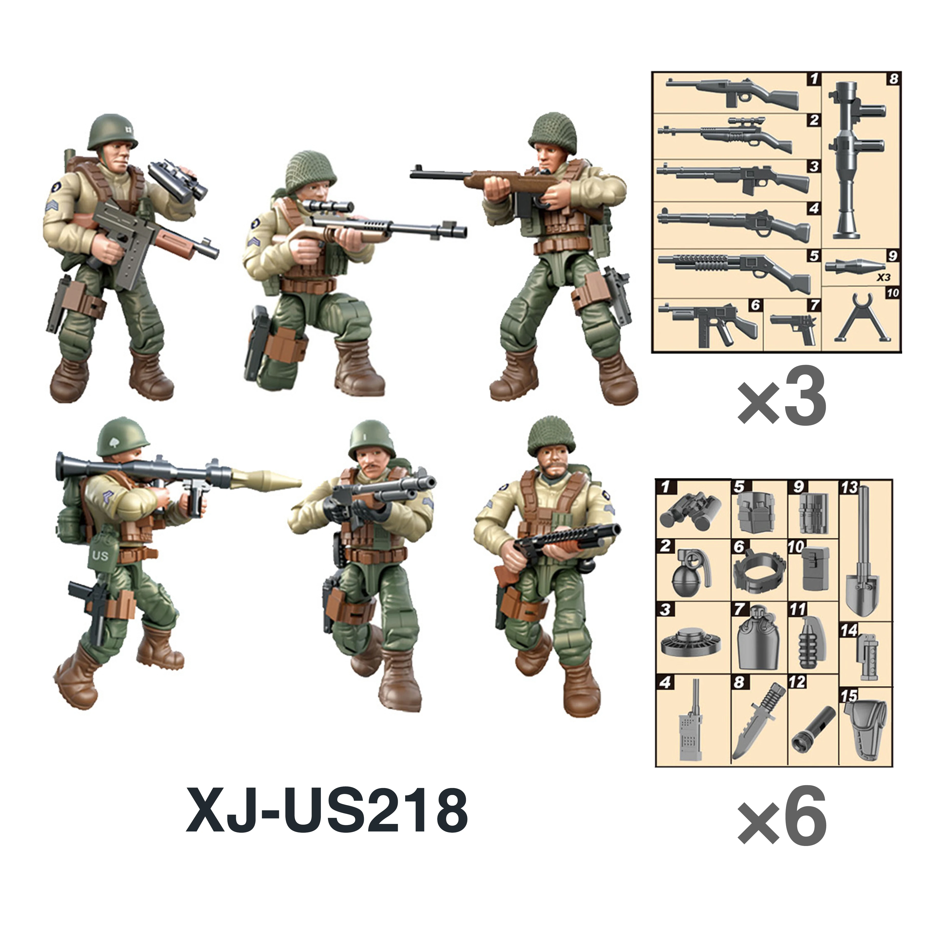 1:35 DIY Figure WW2 Soldier SWAT USA Army Military Series Weapon Gun Playmobil Model Building Block Brick Children Kid Gift Toys