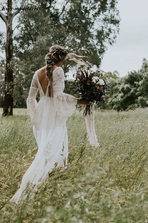 Rustic Lace Backless Wedding Trailing Dress for Wedding Bridesmaid Party Holiday Prom Dresses