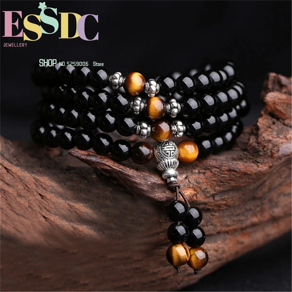 6mm Natural Obsidian 108 Beads Mala Yoga Tiger Eye Stone Necklace Bring Fortune Avoid Evil Fashion Men or Women Jewelry Dropship