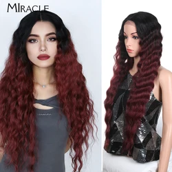 MIRACLE Synthetic 31Inch Lace Front Wig Long Wave Fiber Lace Wig For Woman Blonde Fake Hair Cosplay Colorful Soft Fake Hair