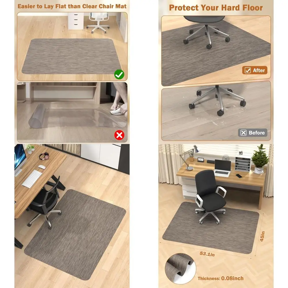 

Large 45x53.1 Dark Brown PVC Office Chair Mat for Hardwood Floors - Anti-Slip Desk Rug Protector