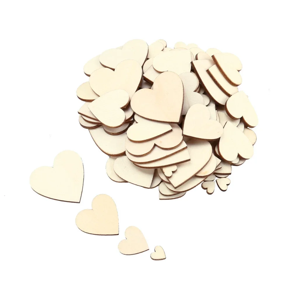 3-100Pcs Unfinished Wooden Hearts Blank Wood Slices 1cm-10cm DIY Crafts Wooden Circle Discs for Christmas Painting Wedding Decor