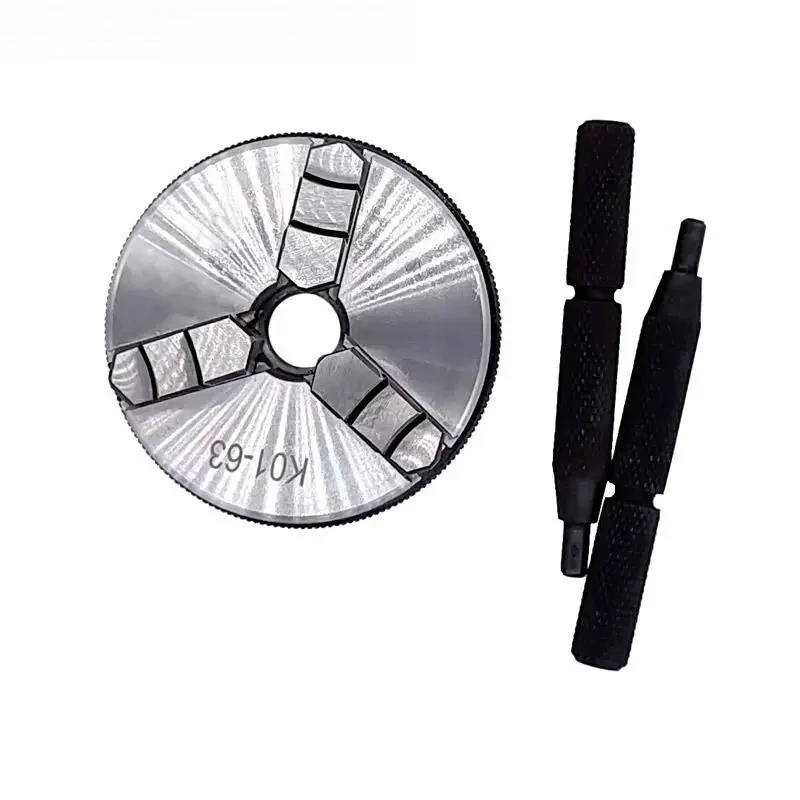 

K01-63 Lathe Mini Chuck 3 Jaws Woodworking Hand Chuck with Mounting Thread Screw Rod Self-Centering Lathe Chuck Tool 63mm