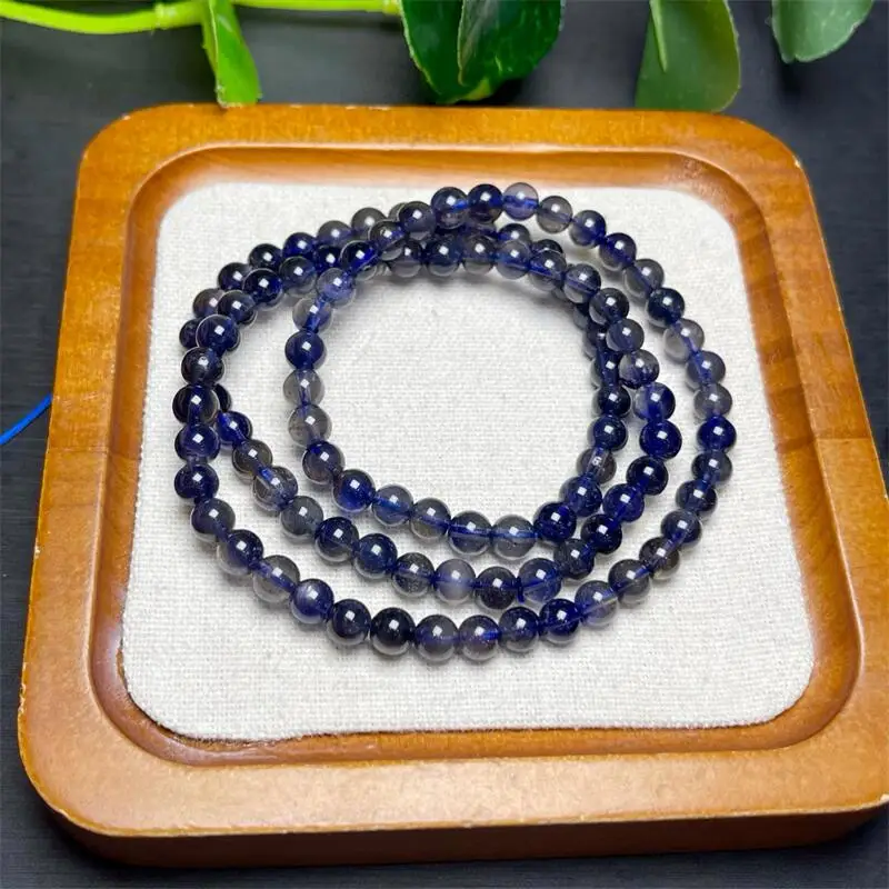 

5MM Natural Cordierite Triple Circle Bracelet Women Crystal Energy Reiki Healing Fengshui Jewelry Gift 1PCS