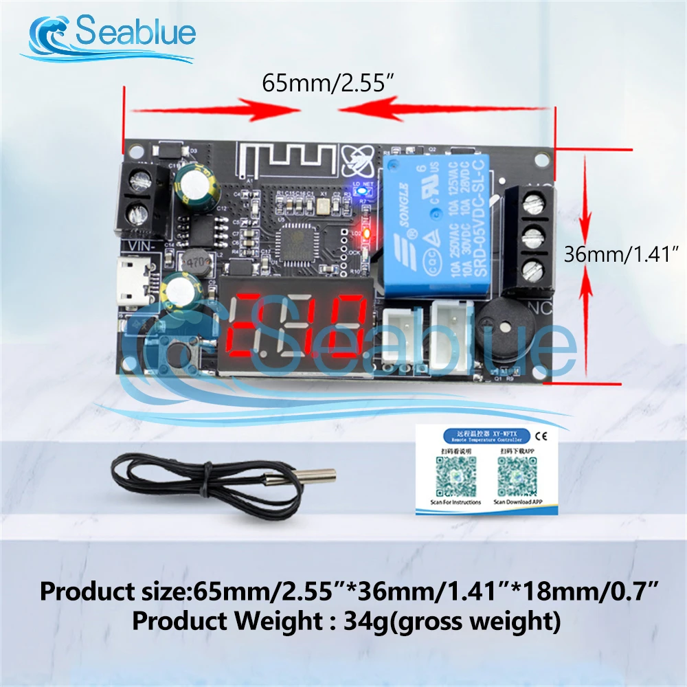 DC 6-30V WFTX WIFI Remote Thermostat High Precision Temperature Controller Module Cooling and Heating APP Temperature Collection