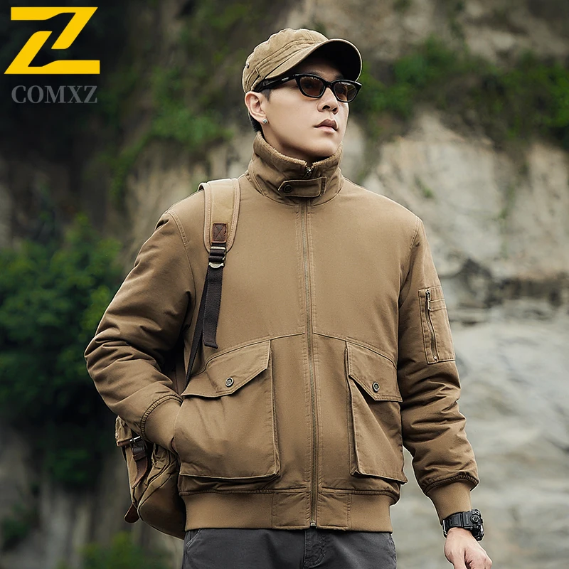 

Men Jacket Fashionable Solid Color Climbing Adventure Jackets Autumn Winter Casual Zip Pocket Outdoor Sports cold proof Coat