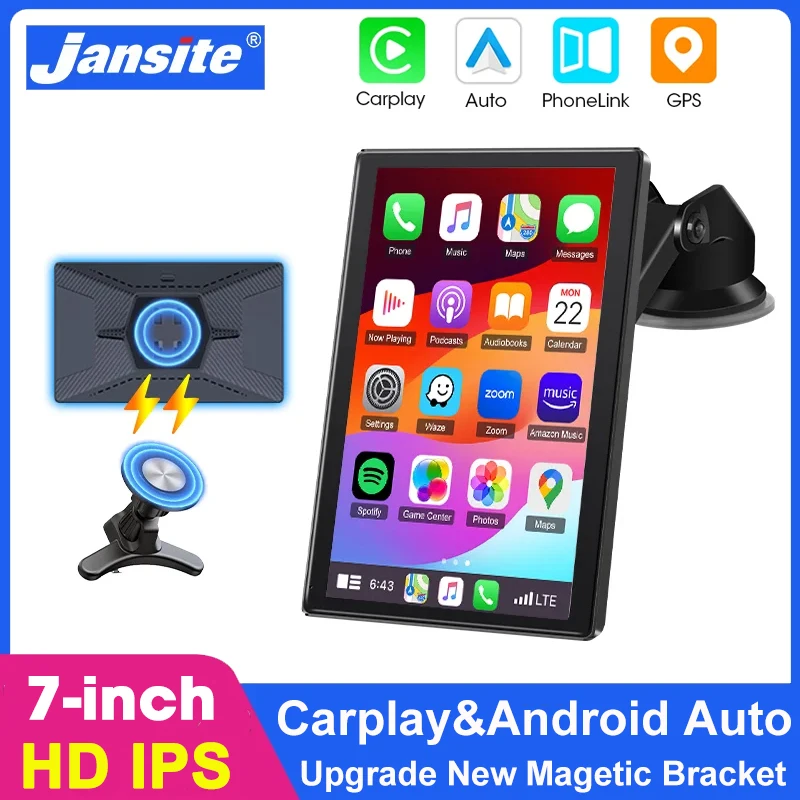شاشة لوحة قيادة السيارة المحمولة مقاس 7 بوصات، شاشة لمس Carplay اللاسلكية، ستيريو للسيارة، نظام ملاحة GPS، منظر طبيعي بلوتوث وشاشة عمودية