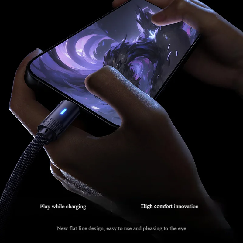 90° Single Bend Dual Type C Fast Charging Data Cable with Flat Design Compatible with iPhone 17 16 Huawei and Androd