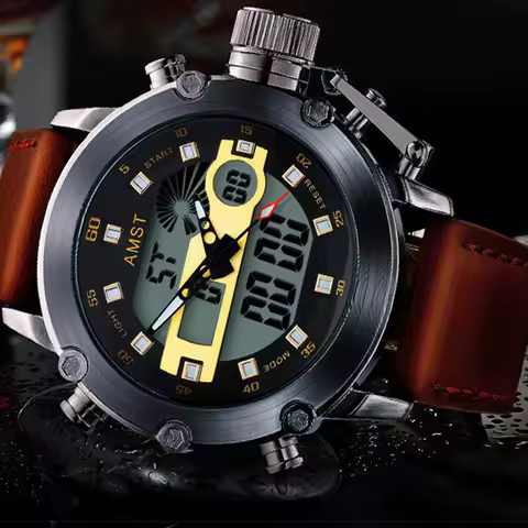 AMST Men's Quartz Watch Digital Analog LED Dual Display Military Army Sports Clock Waterproof Japan movement Relogio Masculino