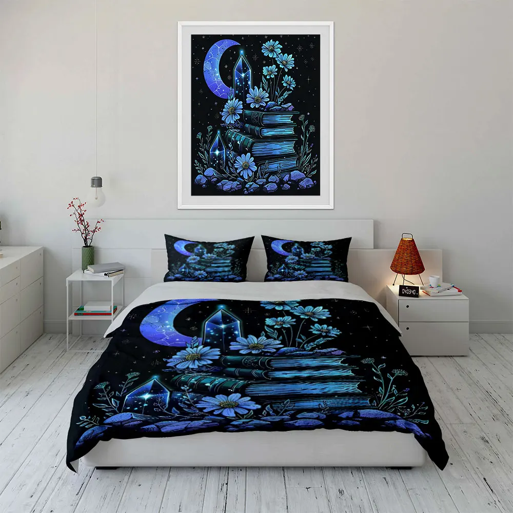 

"Moon Crystal Floral Decor Set" Bedding Set with 1 Duvet Cover 2 Pillowcases Single Double King Queen, Gift