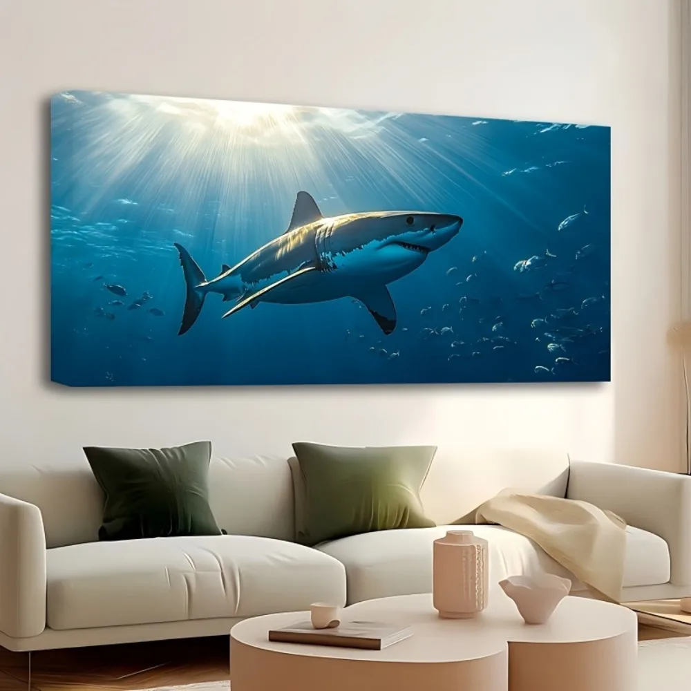 

1.5 inch thick pine frame, Great white shark photo poster, canvas print home decor wall art, home decor