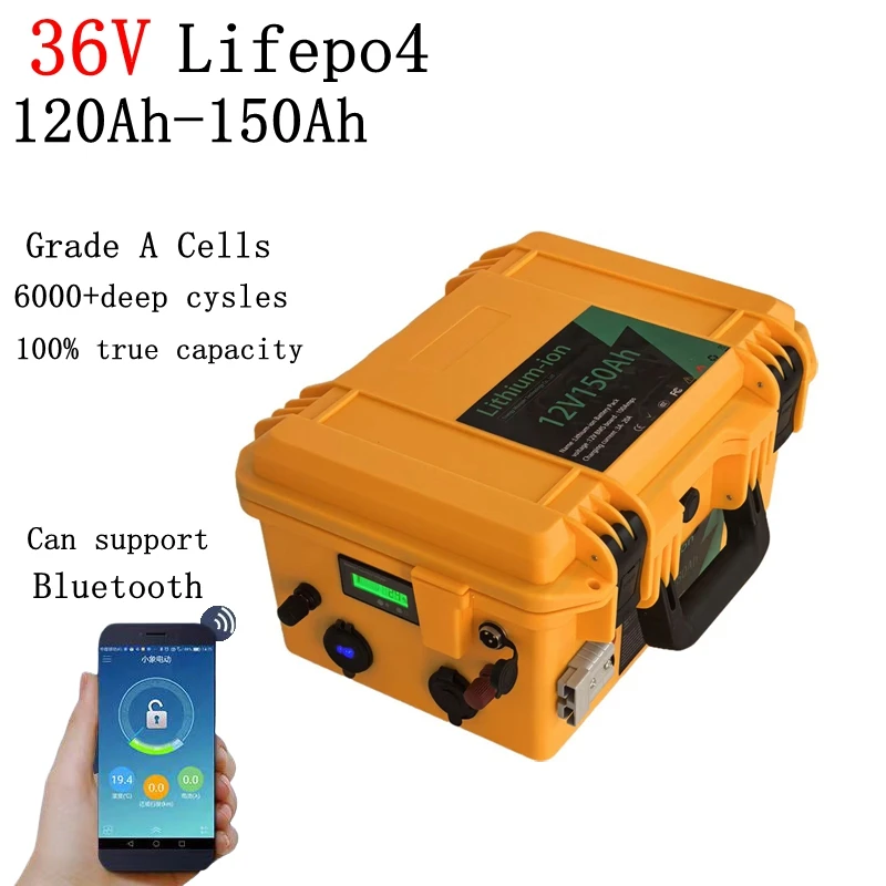 

whatproof 36V 150AH lifepo4 36v 120Ah lifepo4 lithium chargeable battery for 3000w 5kw go cart bike scooter boat +10A Charger