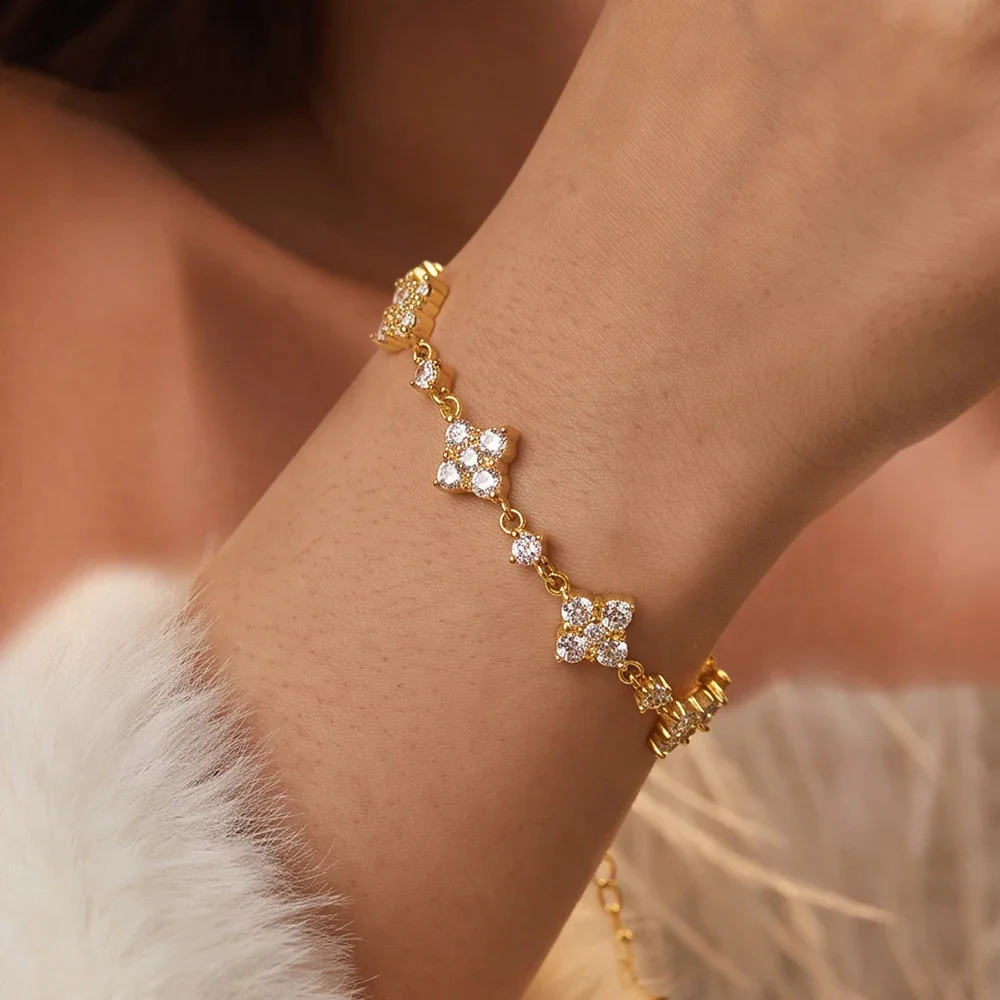 QIBAOKU Moissanite Bracelet S925 Sterling Silver Leaf Clover Diamond Hand Chain for Women Engagement Gifts Jewelry 2026 2