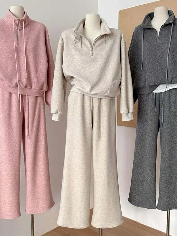 Conjunto de pantalones de pierna recta con falda de cuello alto Retro americano para mujer, conjunto informal de dos piezas, traje de invierno a la moda