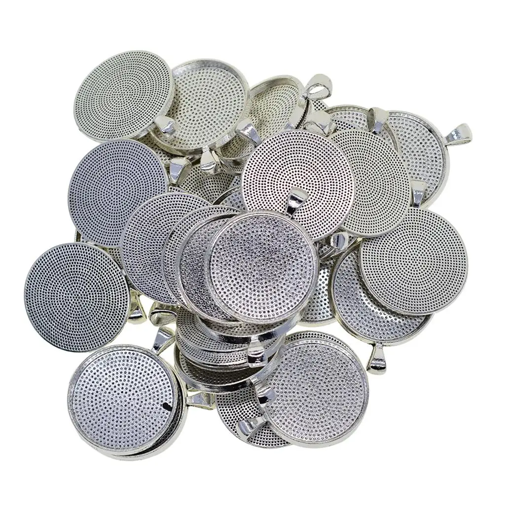 50 Pcs Round Pendant Tray Metal Bezel Cabochon Retro Pendant Craft Set for DIY Photo Pendants