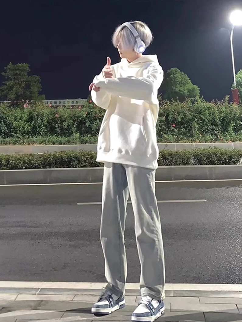 

Мужские джинсы Slim Fit в стиле ретро, цементного цвета, в американском стиле, расклешенные брюки, модная молодежная одежда на все сезоны