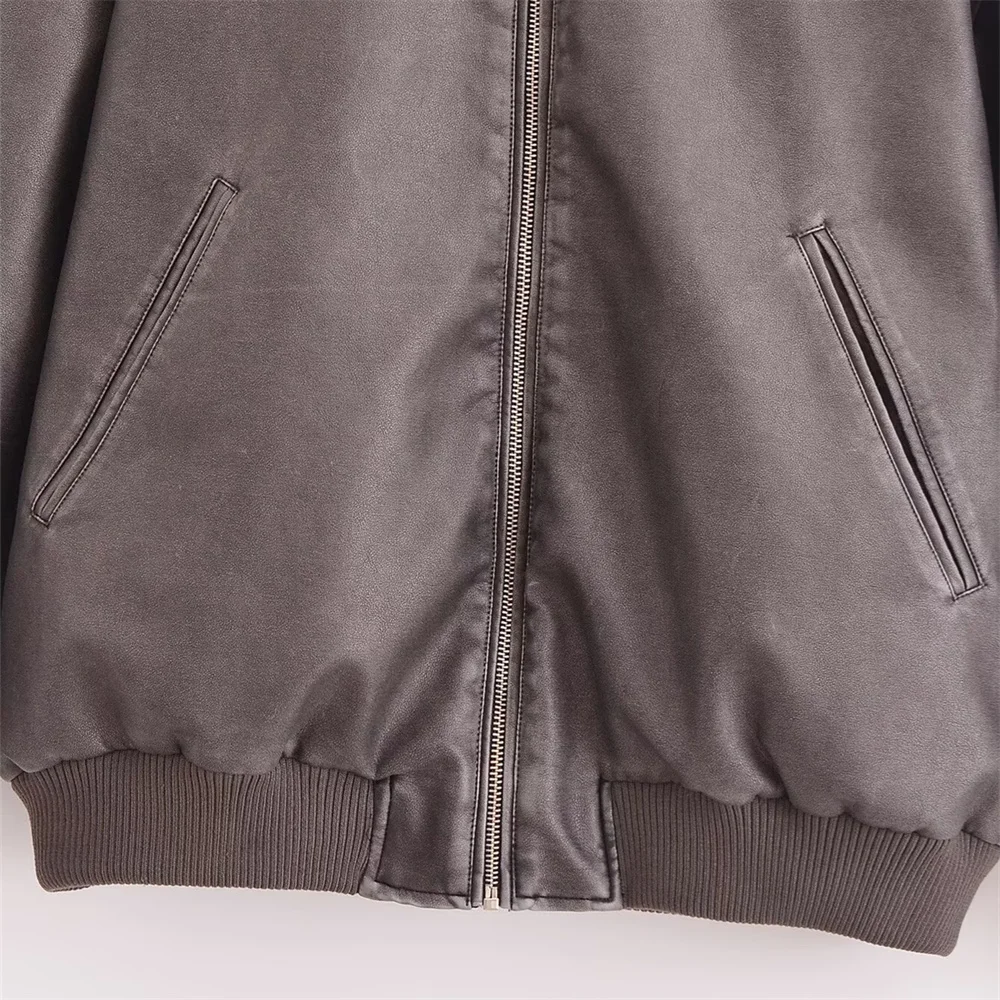 여성용 스탠딩 칼라 긴 소매 지퍼 장식 디자인 가을 겨울 신상 루즈핏 재킷