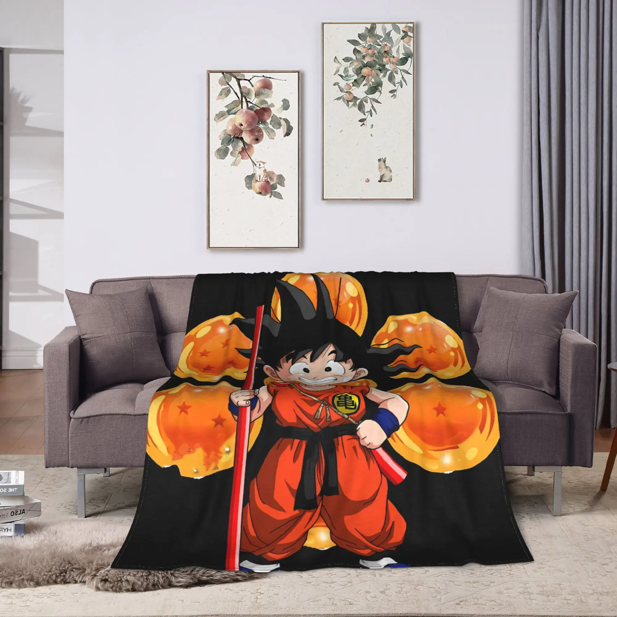 Floral Goku Pattern Dragon Ball Soft Warm Blanket  Travel Plush Throw Blanket Funny Bedroom Flannel Bedspread Sofa Bed Cover
