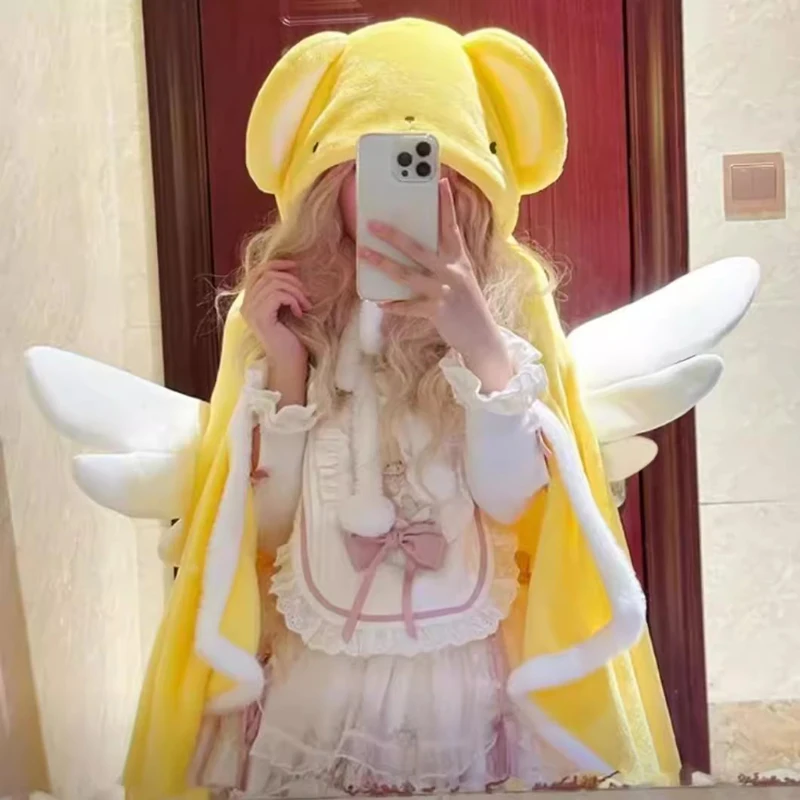 Cute Cardcaptor Sakura Kero Cosplay Hoodie Blanket Plush Pajamas Anime Halloween Costume Cloak For Adults Winter Hooded Cape