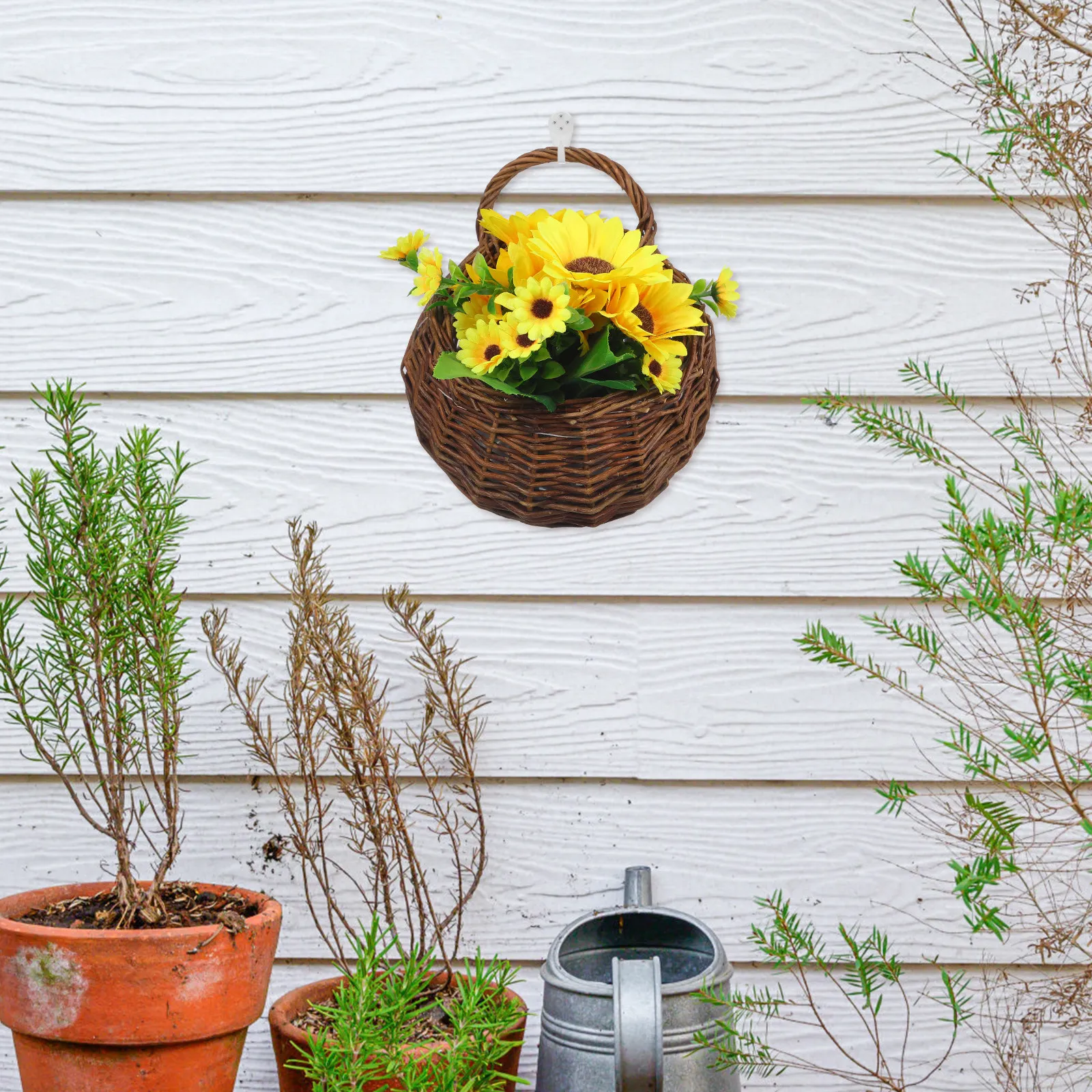 

Набор из 2 подвесных корзин для цветов из ротанга, настенные кашпо, элегантные, легкие, многофункциональные, для хранения, 31x27x12см, 25x20x8.5см, для дома и комнаты