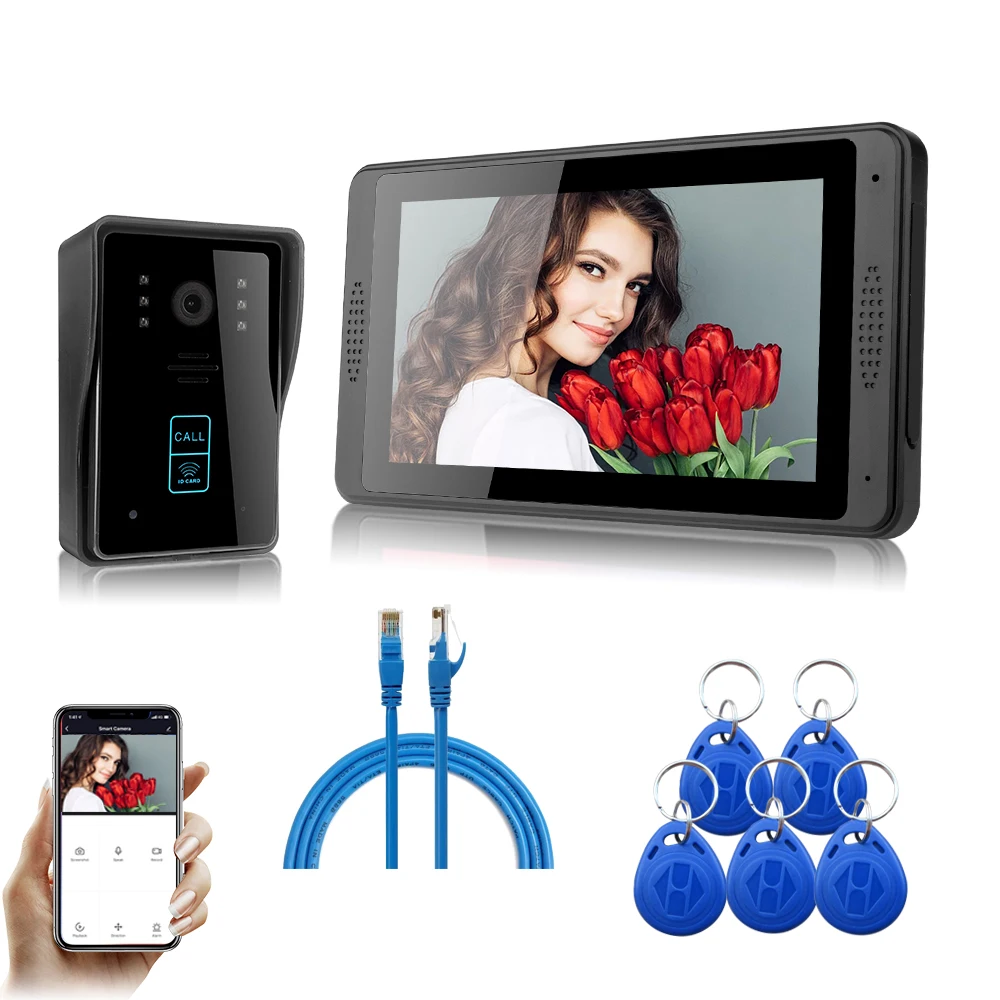 SYSD Tuya WIFI 7 Inch Touch Screen IP POE Video Intercom System Support dahua hikvision Camera With RFID Doorbell Camera