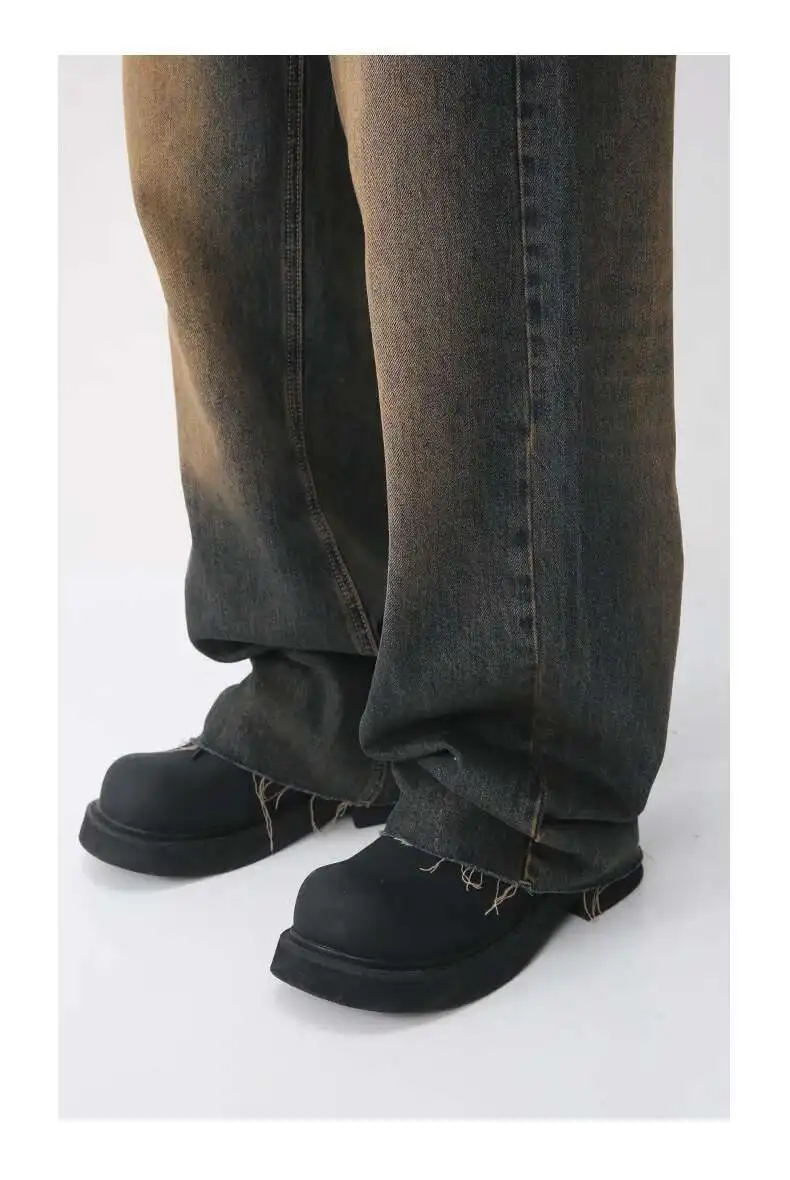[IEFB] Herren Vintage Jeans mit Farbverlauf Y2K Streetwear Mittelhohes Bein mit Ausgefranstem Saum Distressed Denim Lange Hose 9A8628 – Detail 17