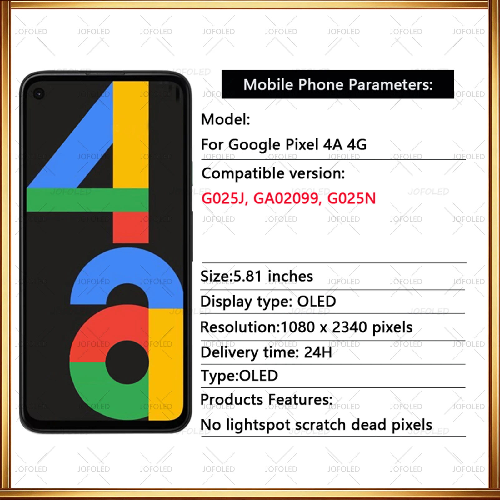 JOFOLED For Google Pixel 4A LCD Display Touch Screen Digitizer For G025J G025E GA02099 G025N GD1YQ G025I Display Replacement