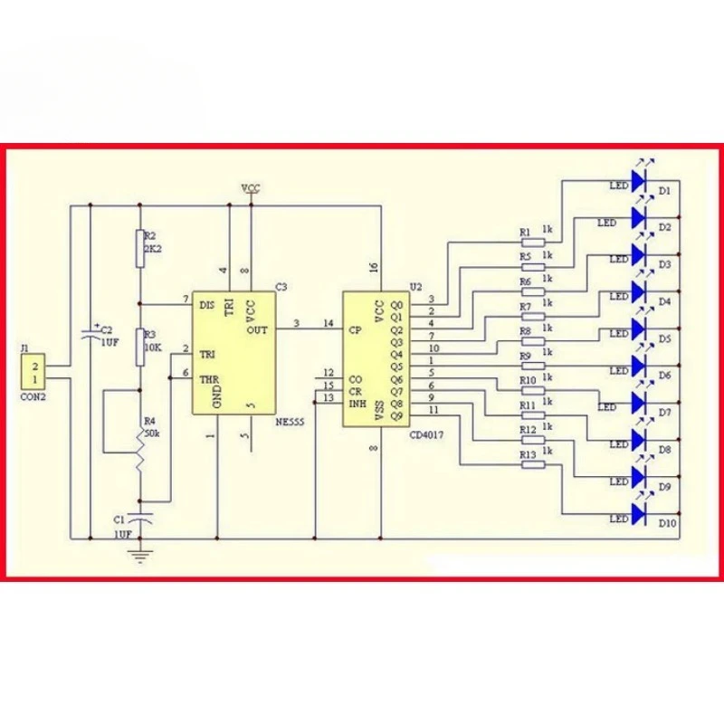 NE555 CD4017 LED Flow elektroniczny zestaw do samodzielnego montażu moduł płyta sterowania kondensator oscylator sygnał zegarowy DIY Electroni Kit