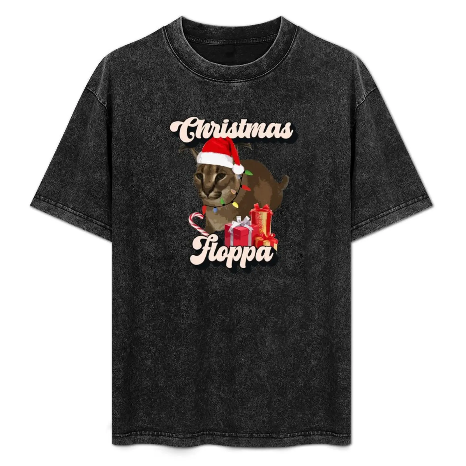 Camiseta con diseño de texto retro del meme navideño Big Floppa - Camiseta divertida del meme del gato grande Caracal, de secado rápido y alto rendimiento