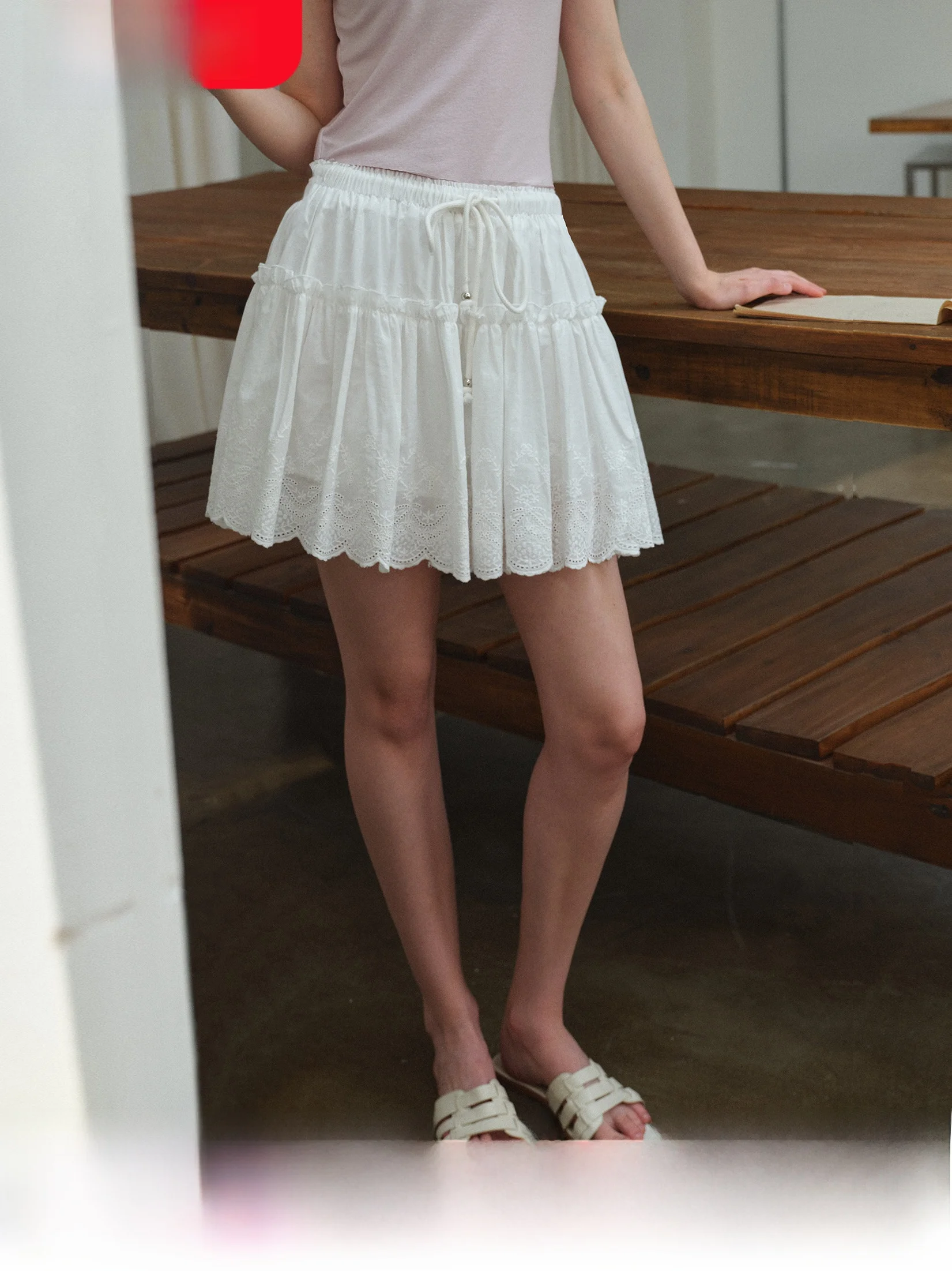 

Универсальная белая короткая юбка А-силуэта с кружевной вышивкой, женская летняя пышная юбка с завышенной талией, хлопковая, с вышивкой