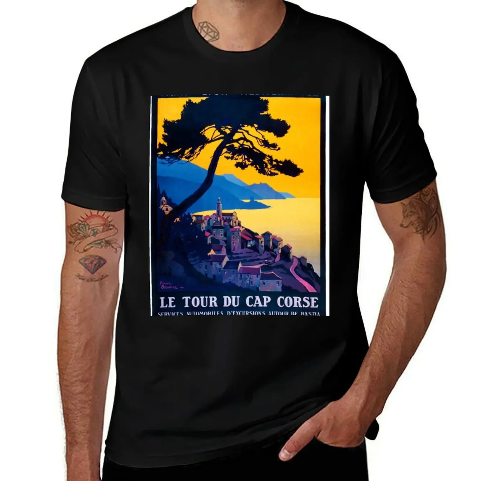 Le Tour Du Cap Corse, French Travel Poster T-Shirt Luxury man vintage mens big and tall t shirts