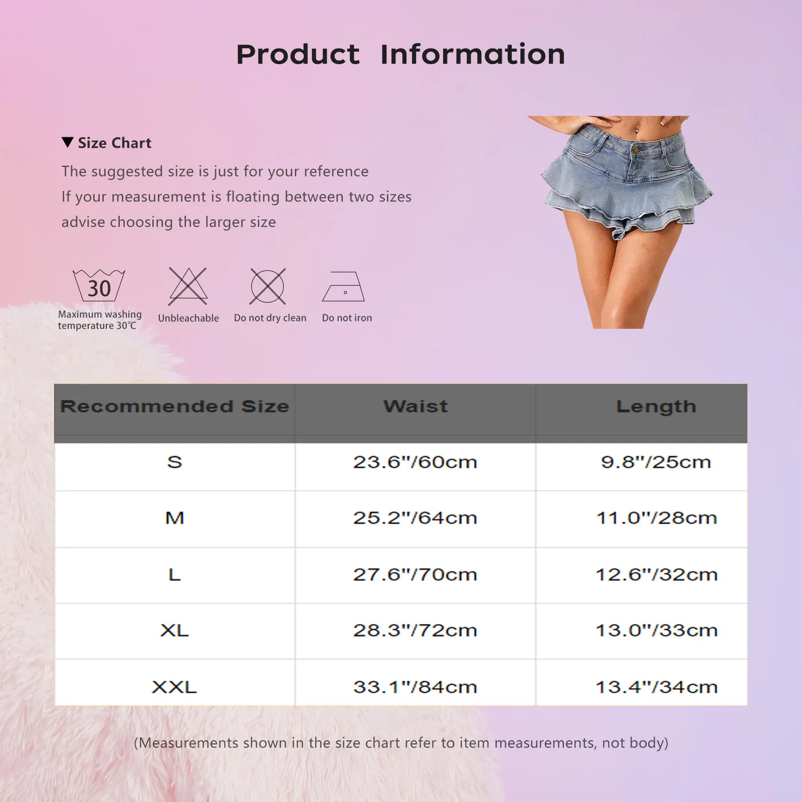 Women Fashion Denim Skirts Low Waist Tiered Ruffle Skirt with Belt Loops Built-in Shorts A-line Skirts for Casual Street Party