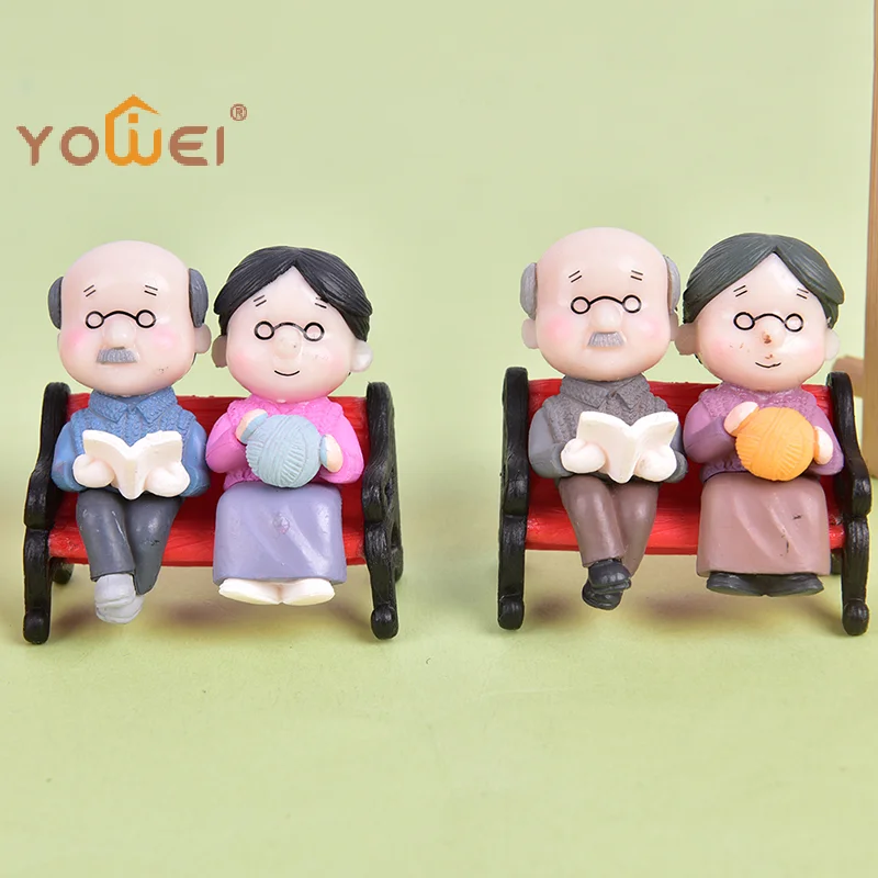 Latest 3PCs/set Creative Old Couple Chair Resin Craft Show Simulation Animal Folk Craft