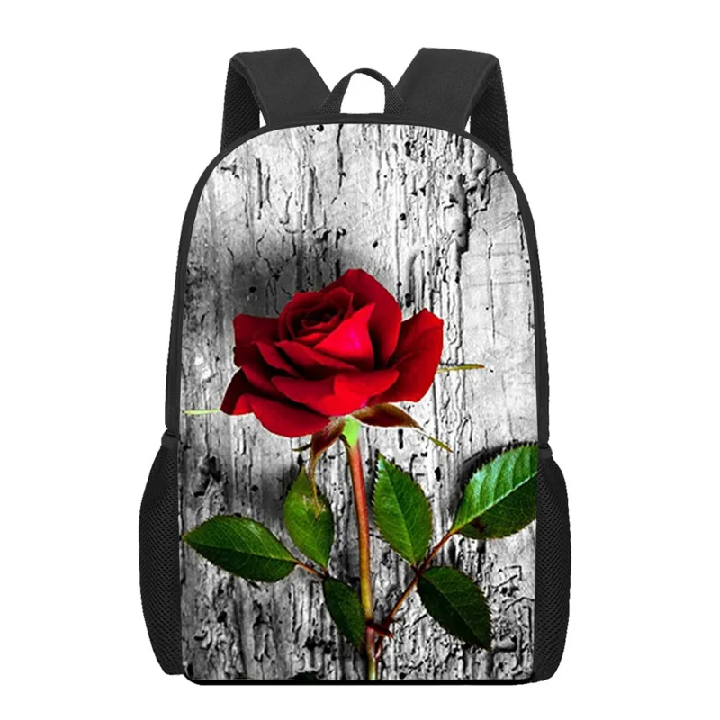 Mochila escolar con estampado 3D de flores rosas para niños y niñas, bolsa de libros para computadora portátil, mochila de viaje para adolescentes