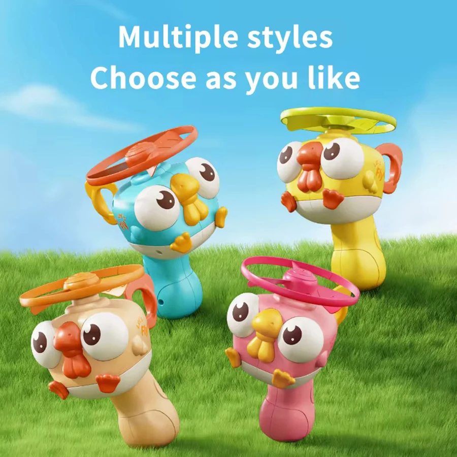 Child Hand-Pull LED Bird Launcher Toy with Spinners Soft Material Hand-Held Flying Toy Cute Bird Shape Pull-String Launching Toy