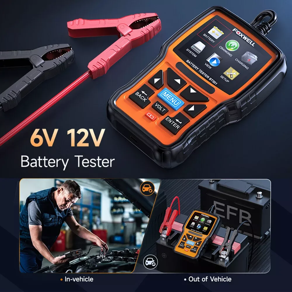 FOXWELL BT301 12V Car Battery Tester Automotive Battery Analyzer Load Tester 100-2000CCA Digital Cranking Charging Alternator