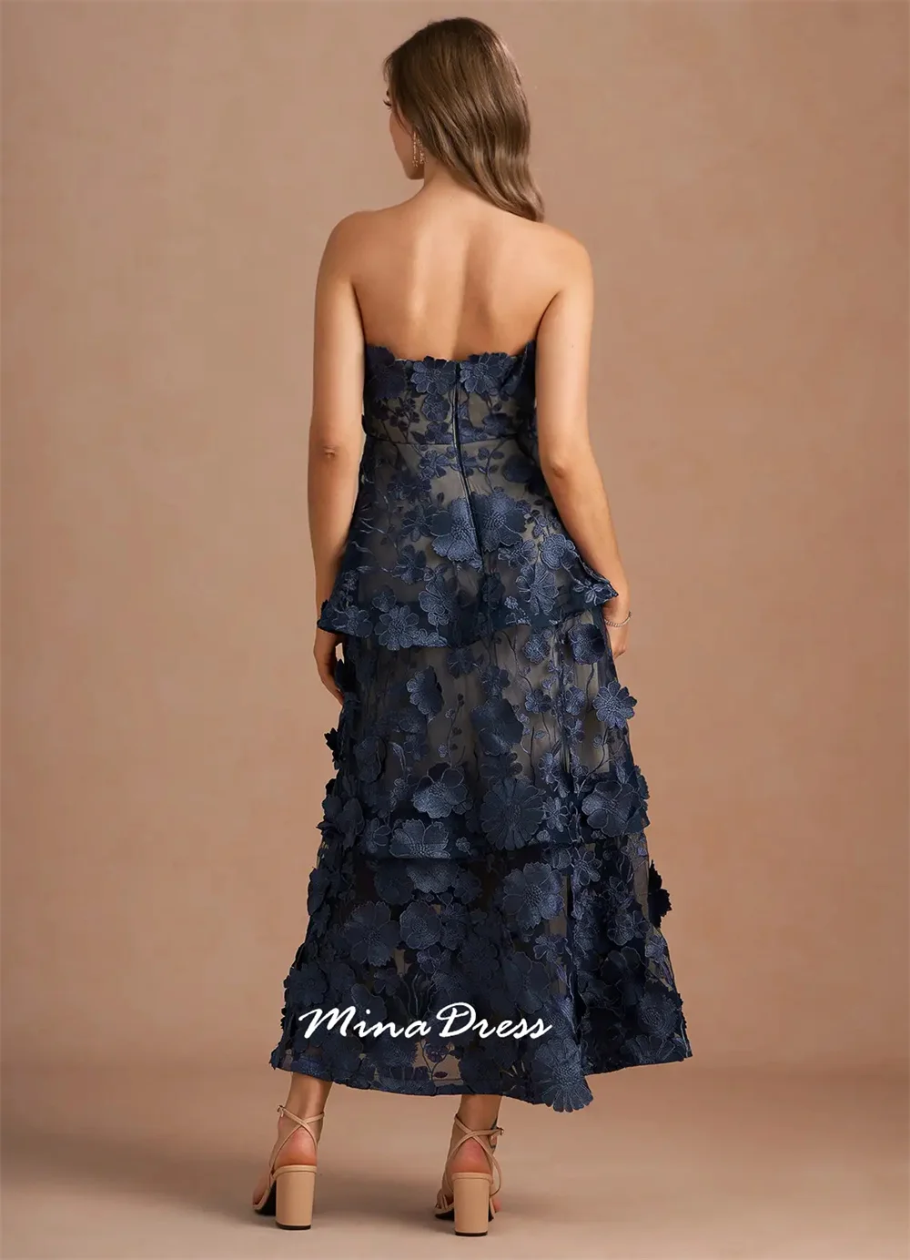 Abiti da sera da donna di lusso Mina Level per occasioni speciali Abito con spalla sottile rimovibile personalizzato con fiori a corsetto