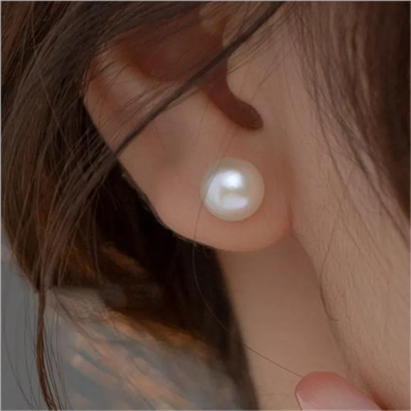 HENGSHENG OL 9-12mm Natural Freshwater White Pearl Bread 925 Sterling Silver Stud Earrings Fine For Girls Women Jewelry Gifts