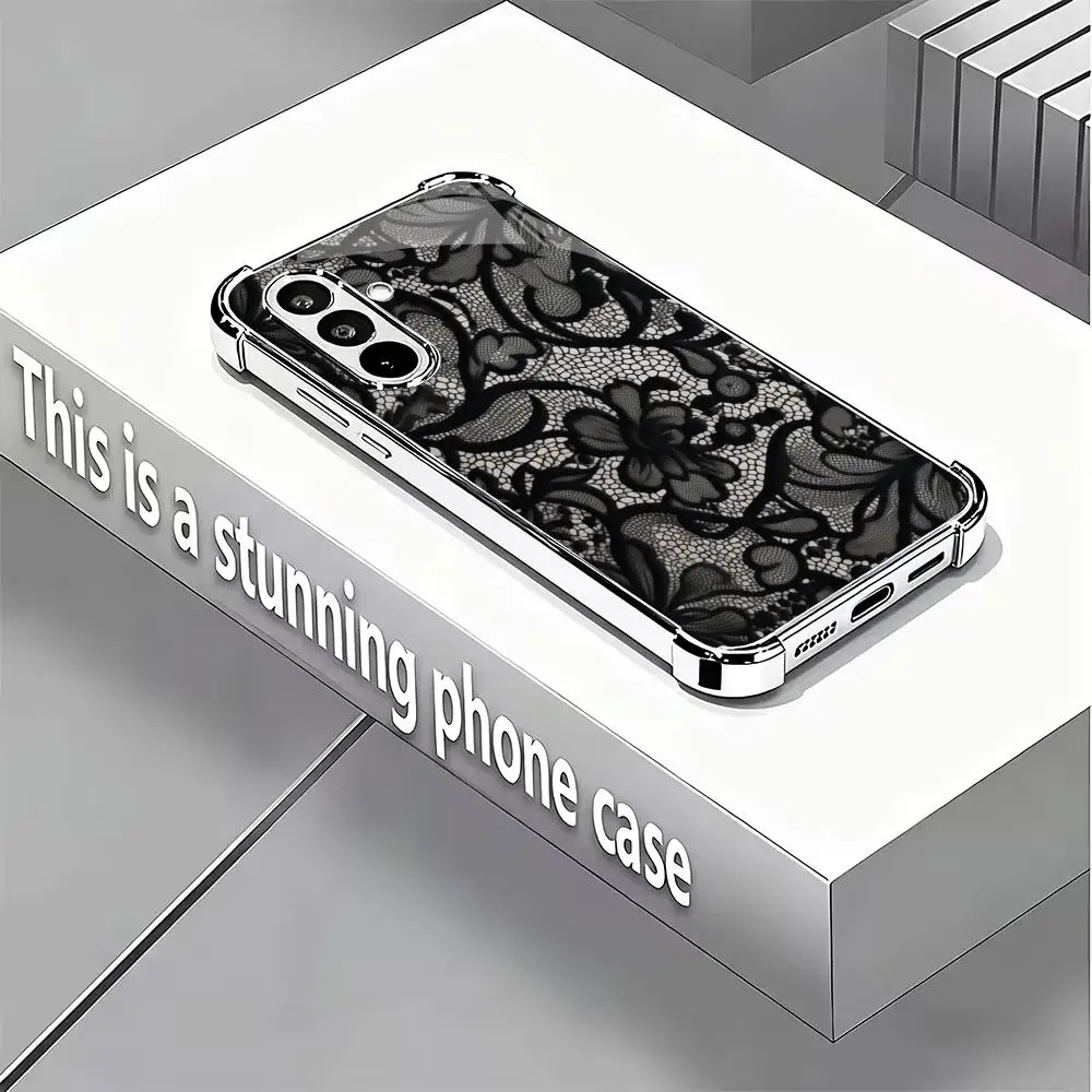 Lace patterned electroplated glass phone case suitable for Samsung Galaxy S26 S25 S24 S23 S22 S20 FE/Ultra/Plus anti drop